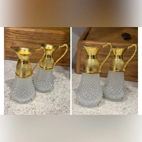 Elegant Crystal and Gold Pitcher Set vintage